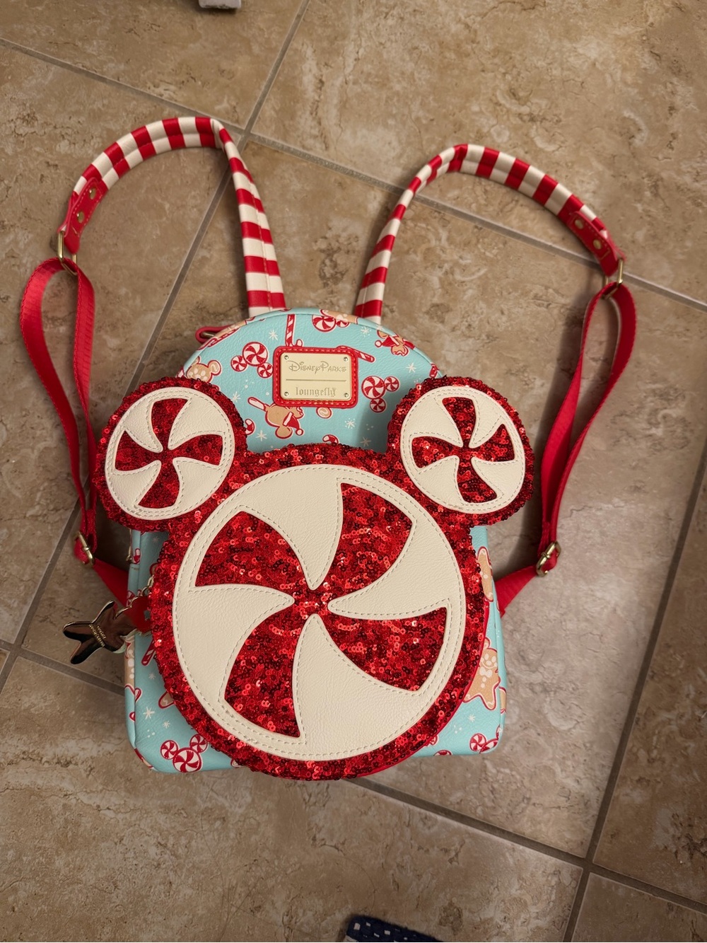 Disney Red, White & Light Blue Peppermint Sequin Kids Backpack